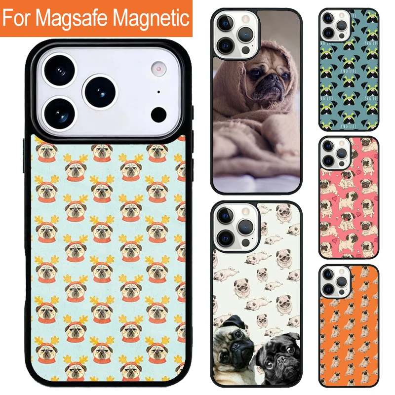 Capa Magnética para Celular com Carregamento Sem Fio Pug Dog para iPhone 17 Pro 16 15 13 12 11 Pro Max Air 14 Plus com Capa Magsafe