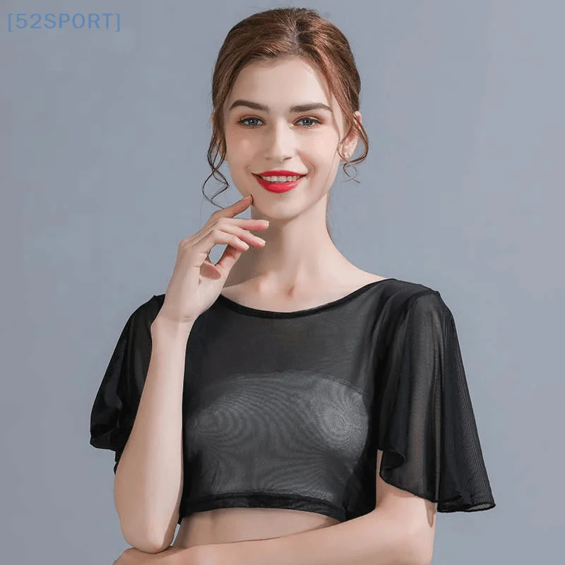 1PC New Ultra Thin Gauze T-shirt Fitness Round Neck Crop Short-sleeved Slim Blouse Blouse Can Take Dance Running Clothing