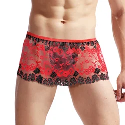 Sexy Men Sissy Lace Lingerie Skirt Clubwear See-Through Panties Ultra Thin Underwear Briefs Low-Rise Transparent Underpants