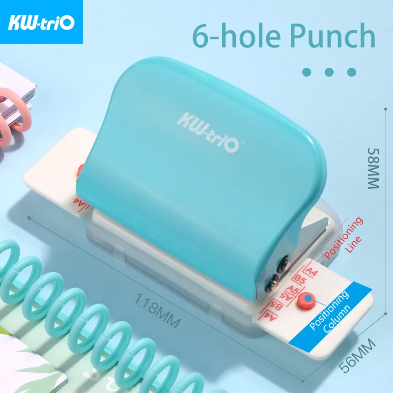 KW-triO 6-hole Punch Notebook Round Hole Standard Punch Machine Planner Papers Puncher for A4 A5 B5 Scrapbooking Binding Rings