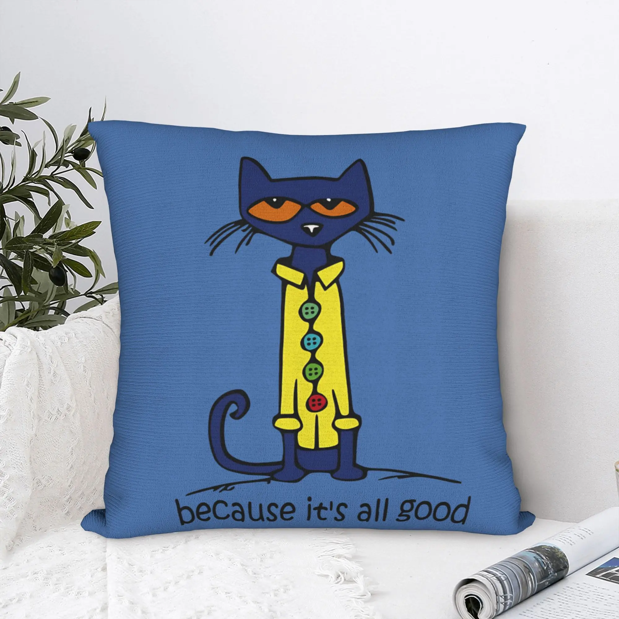 Petes the cat   Cute Kitten Square Pillowcases Polyester Bed Car  Cushion Cover Creative Decorative Pillowcase 40*40