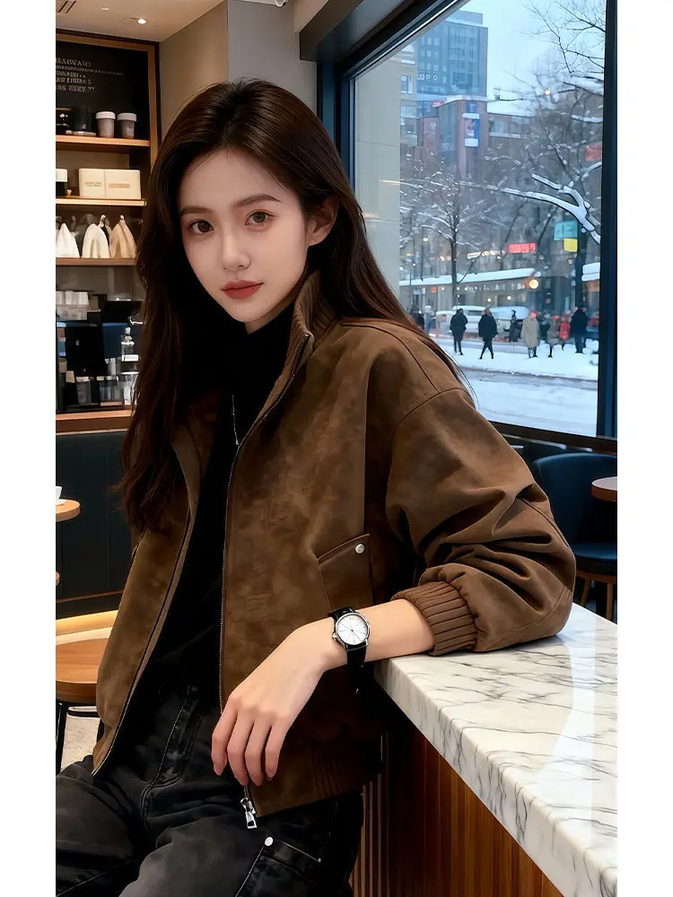 Retro American Dyed Jacket Loose Baseball Style for Men And Women Spring Autumn Three Proof PU Leather Coat with Stand Collar