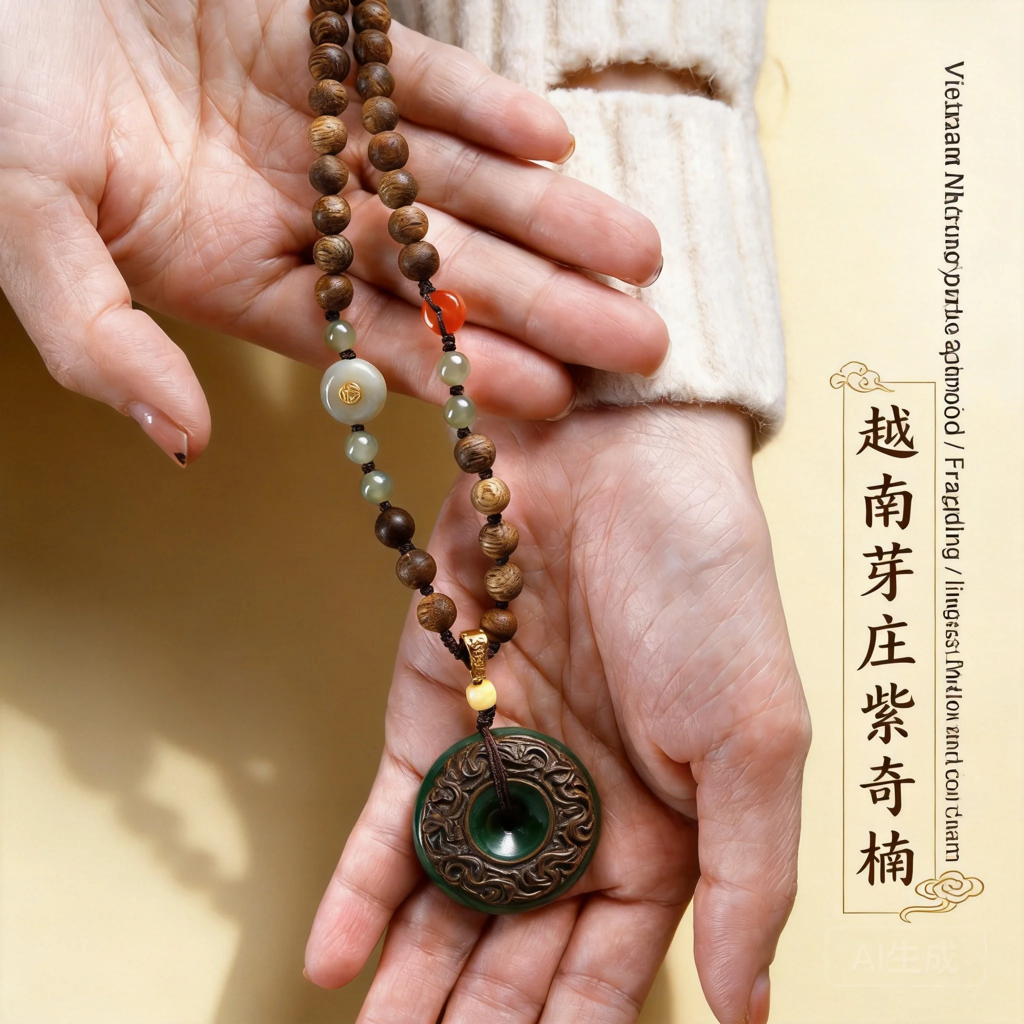Chinese Style Lucky Blessing Purple Qinan Agarwood Beaded Necklace Natural Hetian Jade Peace Buckle Pendant Good Fortune Women