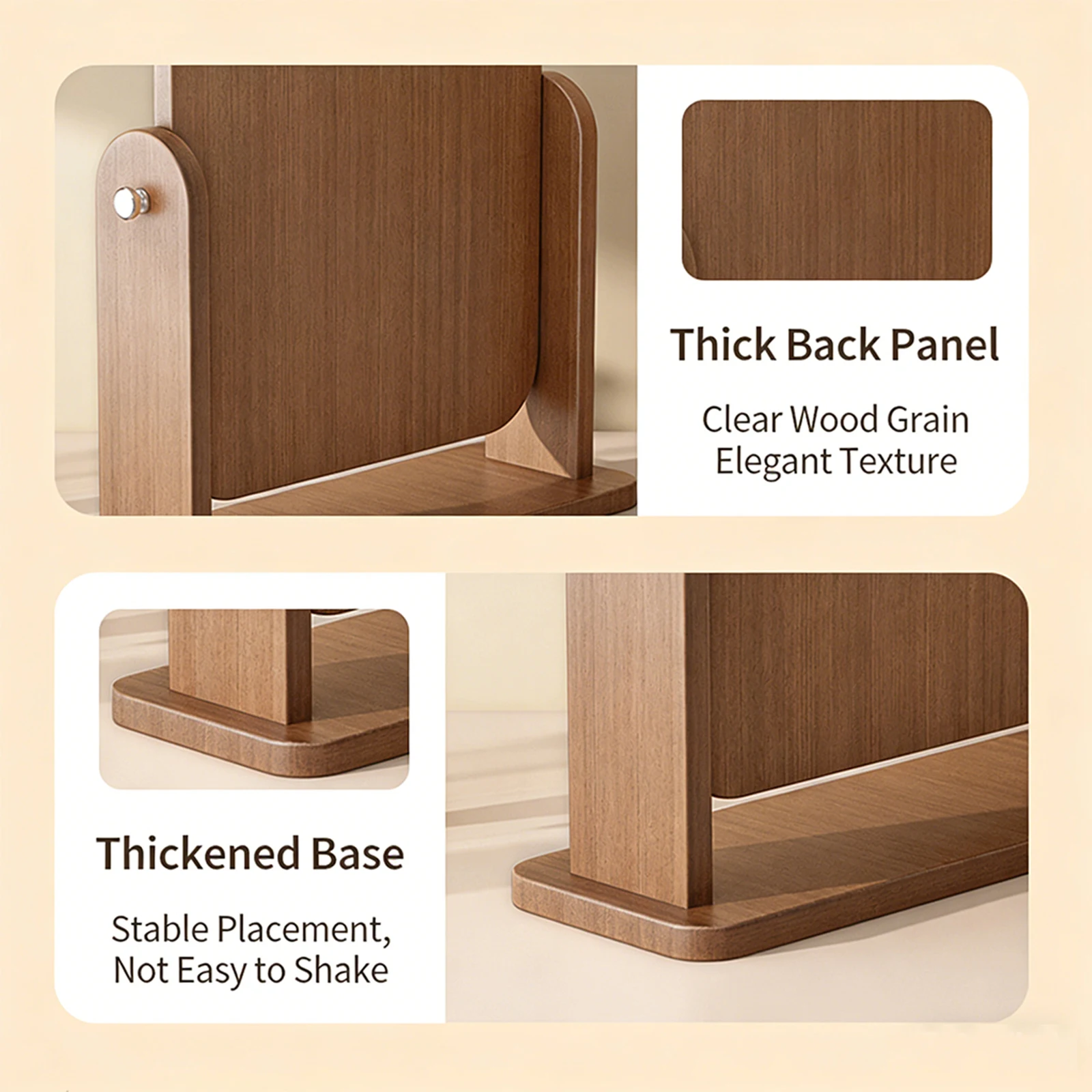 Minimalist makeup mirror with natural wood texture, high-definition mirror surface, rotating design, and pure manual polishing