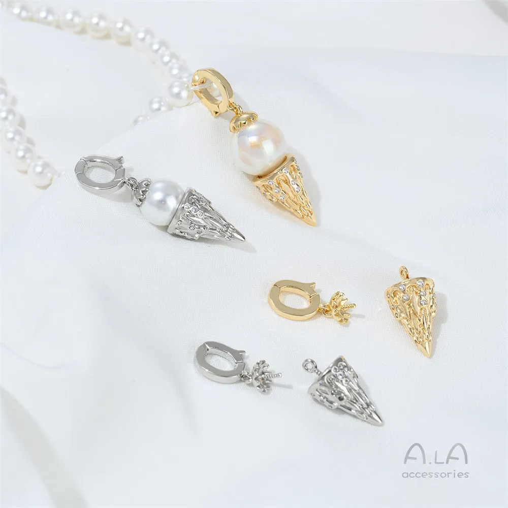 K426- 14K Gold-plated Ice Cream Universal Pendant Buckle Sheep's Eye Nail Pearl Empty Tray Diy Necklace Accessory Material