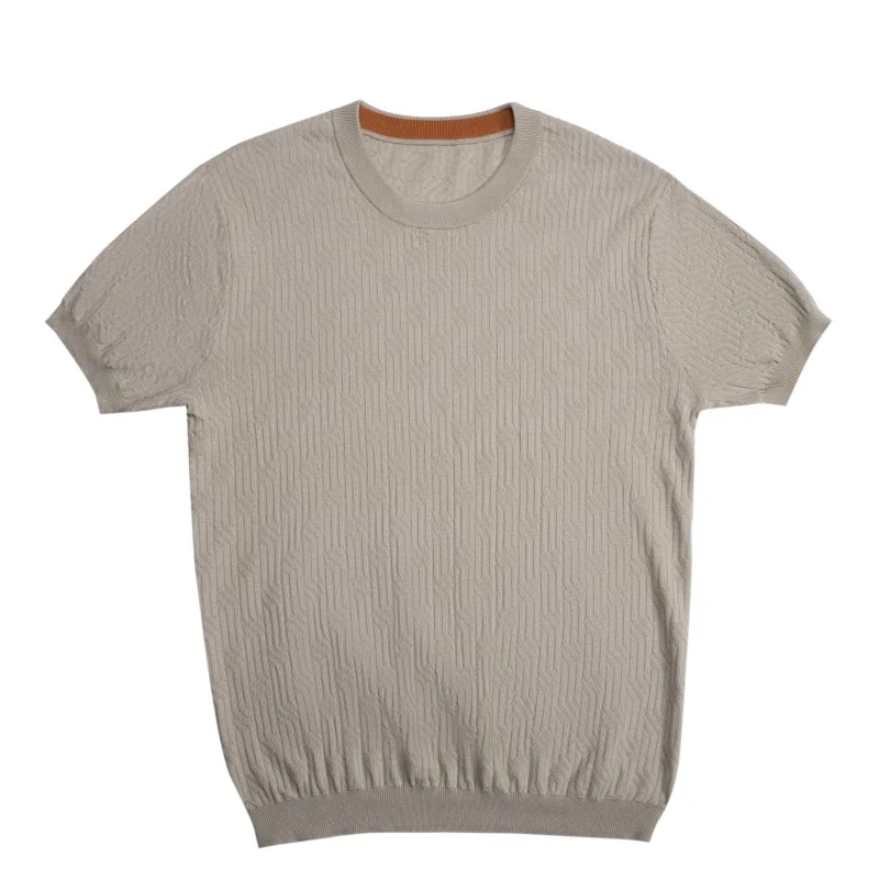 

High Quality Man Plus Size Short-Sleeved T-Shirt Summer New Round Neck Jacquard American Style T-Shirt Knit Leisure Men's Tops