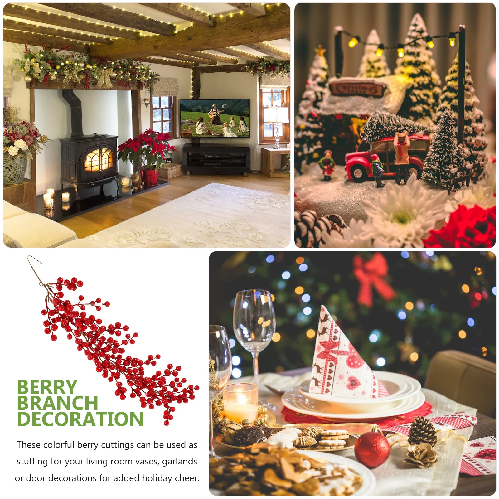 

Artificial Berry Stems Simulation Berries Cone For Christmas Tree Holiday Party Wedding Home Wall Hanging Decor