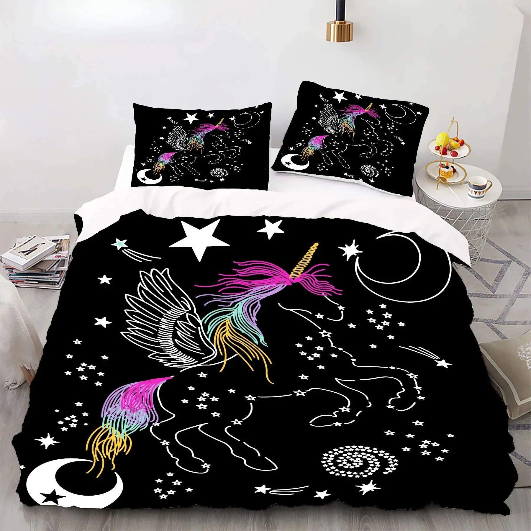 

Cartoon Rainbow Unicorn Bedding Sets 135x200 Duvet Cover Set Pillowcases Queen Single Double Twin Size Bed Linen For Kids Girls