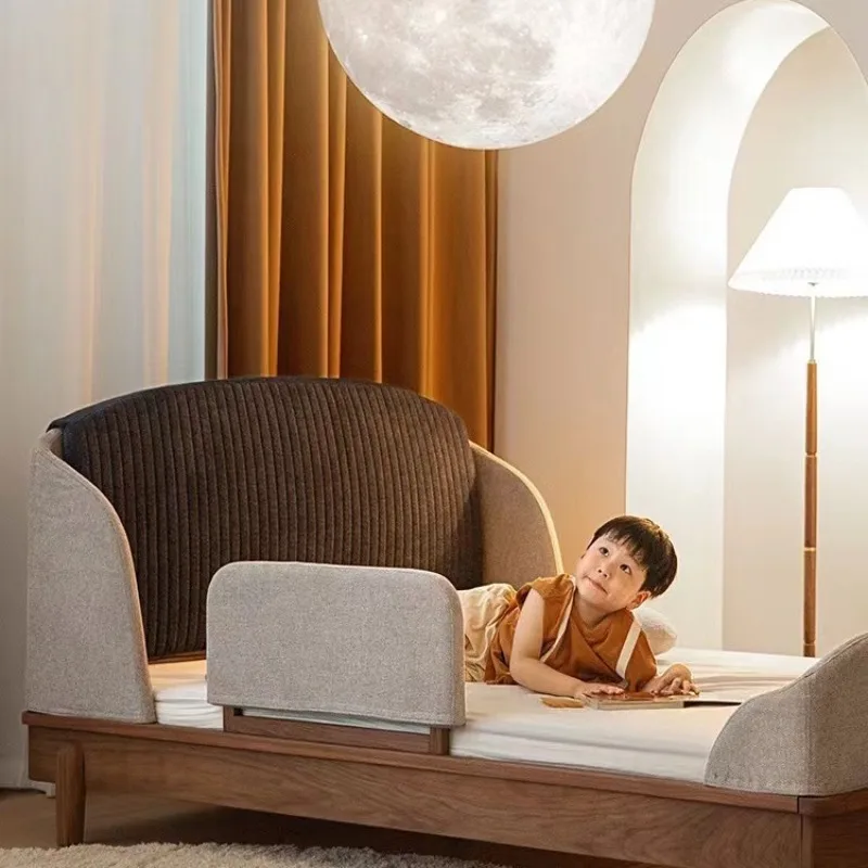 Nordic solid wood bed boys and girls with guardrail 1.5 meters black walnut second bedroom furniture single bed soft bag bed