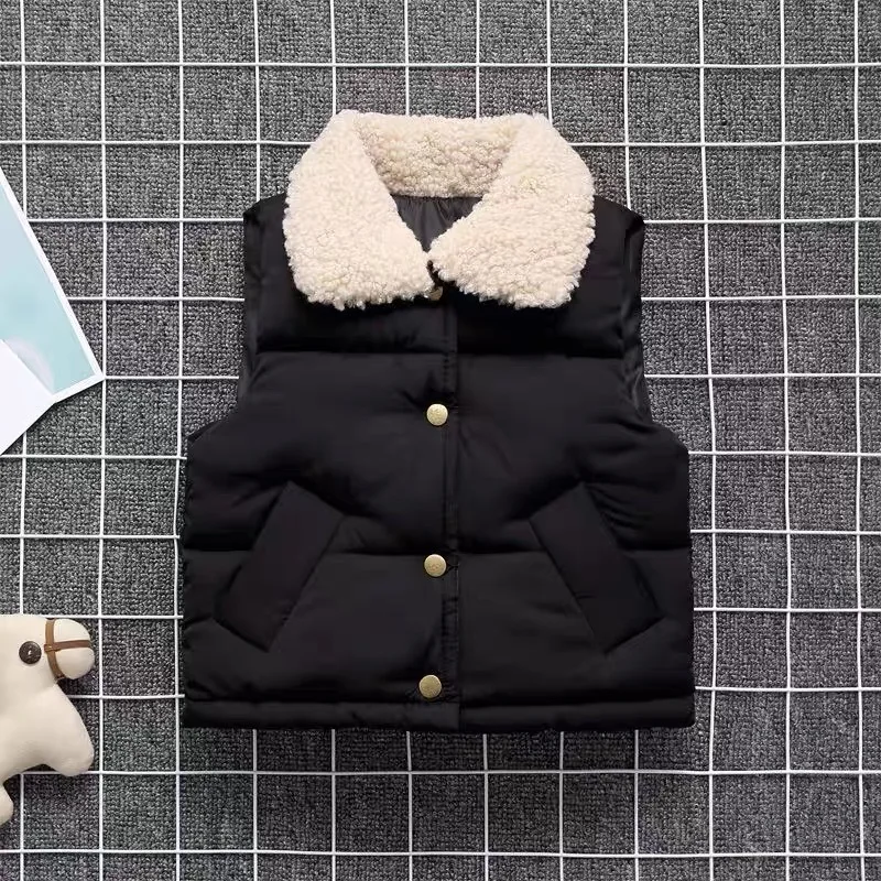 New Autumn Winter Boys Girls Vest Collar Design Lined With Velvet Keep Warm Waistcoat For 2-6 Years Old Kids Children Present