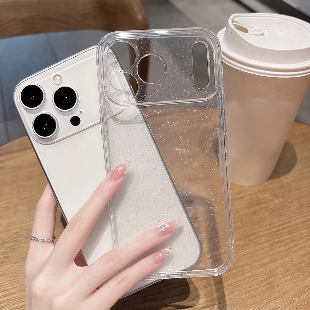 Shiny Glitter Transparent Phone Case for Apple iPhone 18 17 16 15 14 13 Pro Max for 18 Duo Air Large View Window Anti-Fall Capa