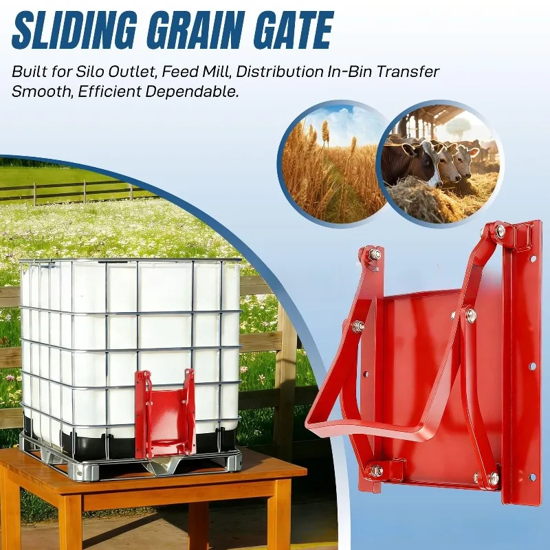 The heavy-duty metal structure slides the grain door, facilitating grain sliding