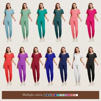 Scrub medico Accessori per infermieristici dentali all'ingrosso Top a maniche corte + pantaloni Set Abito chirurgico Donna Scrub traspirante Spa Uniforme