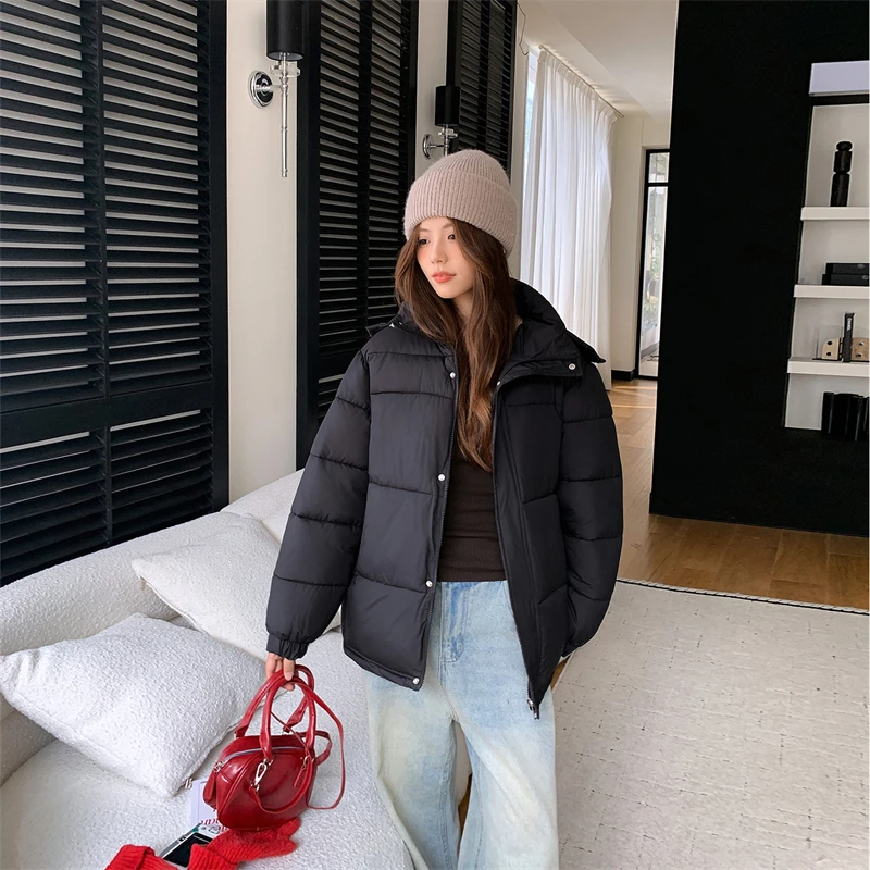 

Down Jacket Women's Short Style 2025 New Black Cotton Jacket Bread Coats Korean Version Loose Winter Outwear Trend