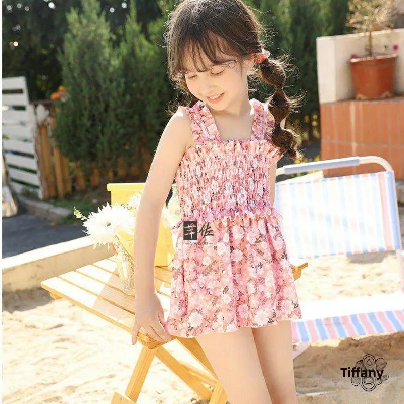 Girls Swimming Suit Summer Floral Halter Dress Baby Sweet Stylish Children Beach Coastline Ladies Thermal Vacation Swimming