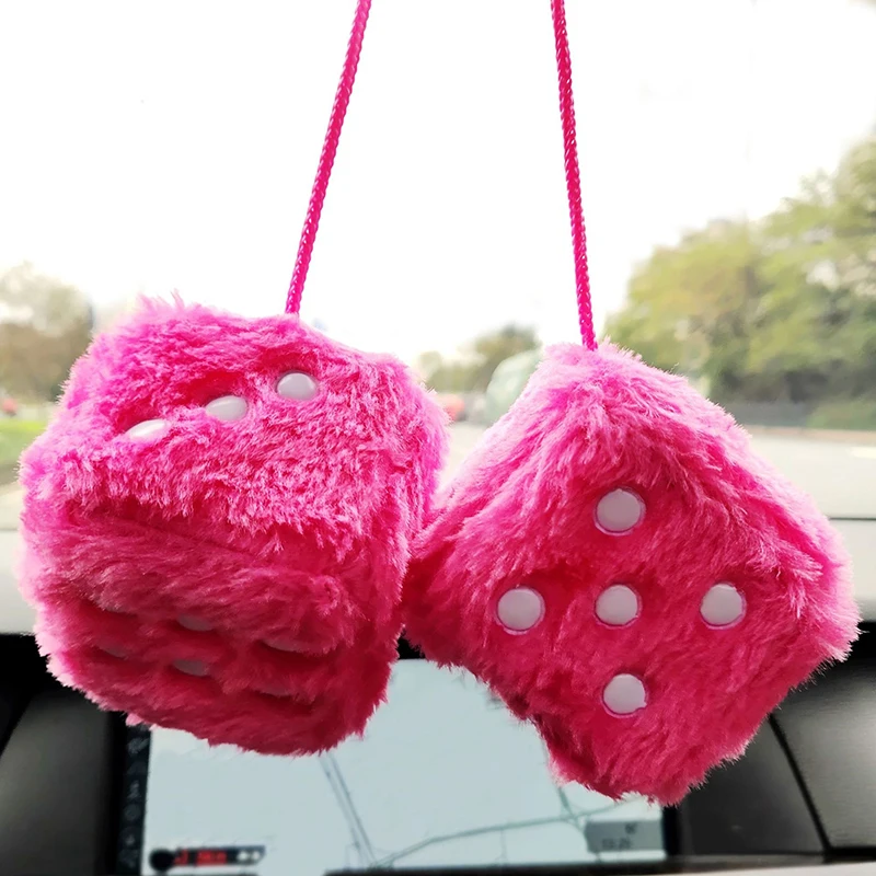 1PCS Long Hair Hot Stamping Dot Dice Plush Toy Cube Pendant Car Ornament Sieve Anime Car Decoration Accessories