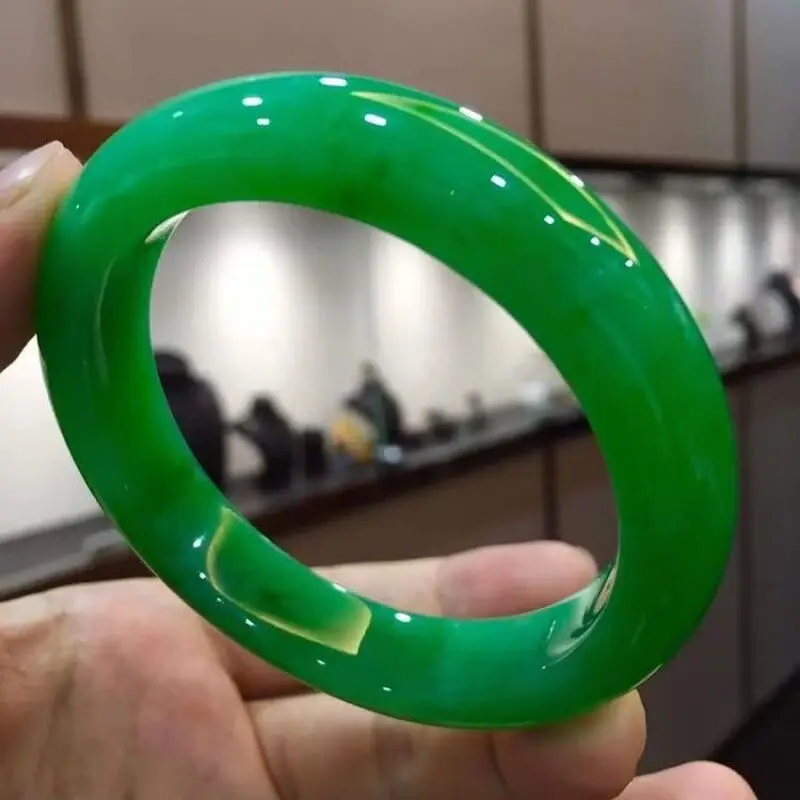 , emerald , full green, wide version, ice-like jade bracelet