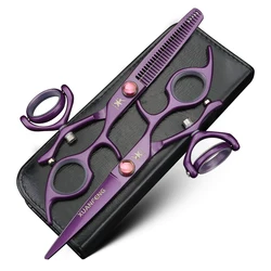 XUANTENG Violet Unique Handle Professional Hair Scissors, Barber Cutting Scissors and Thinning Scissors