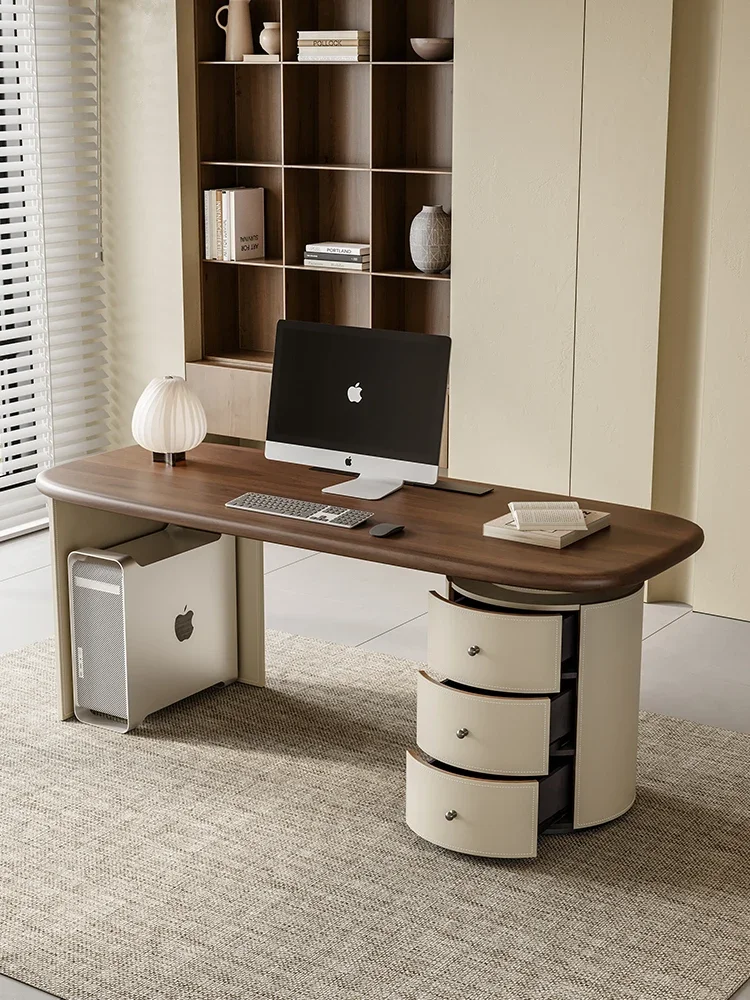 

N19 Modern Designer Study Home Desk Saddle Leather Writing Desk Light Luxury Computer Desk