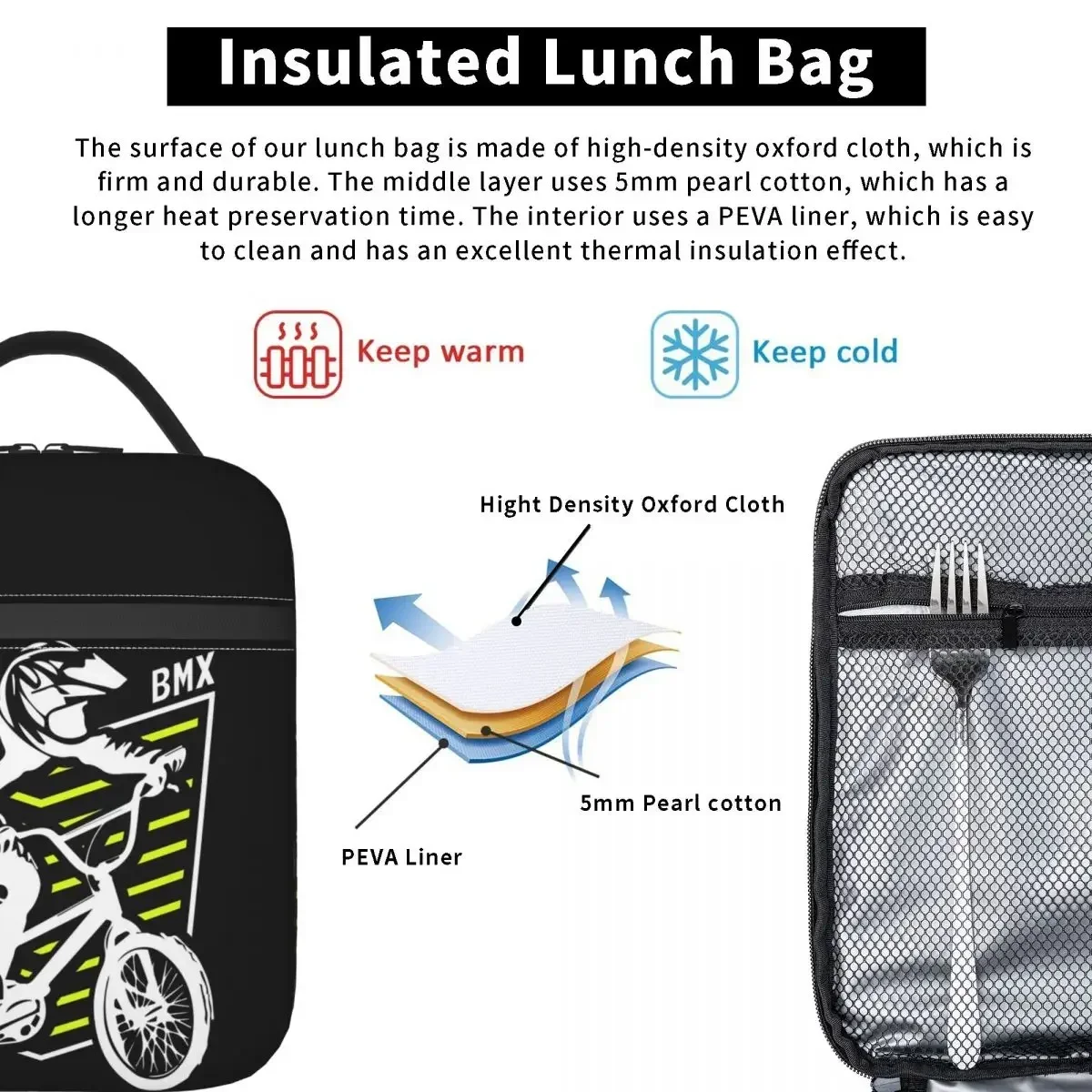 Custom Bag Custom Bmx Apparel Retro Bmx Bike Old School Patch Insulated Lunch Bag For Women Leakproof Food Boxes Thermal Lunch B