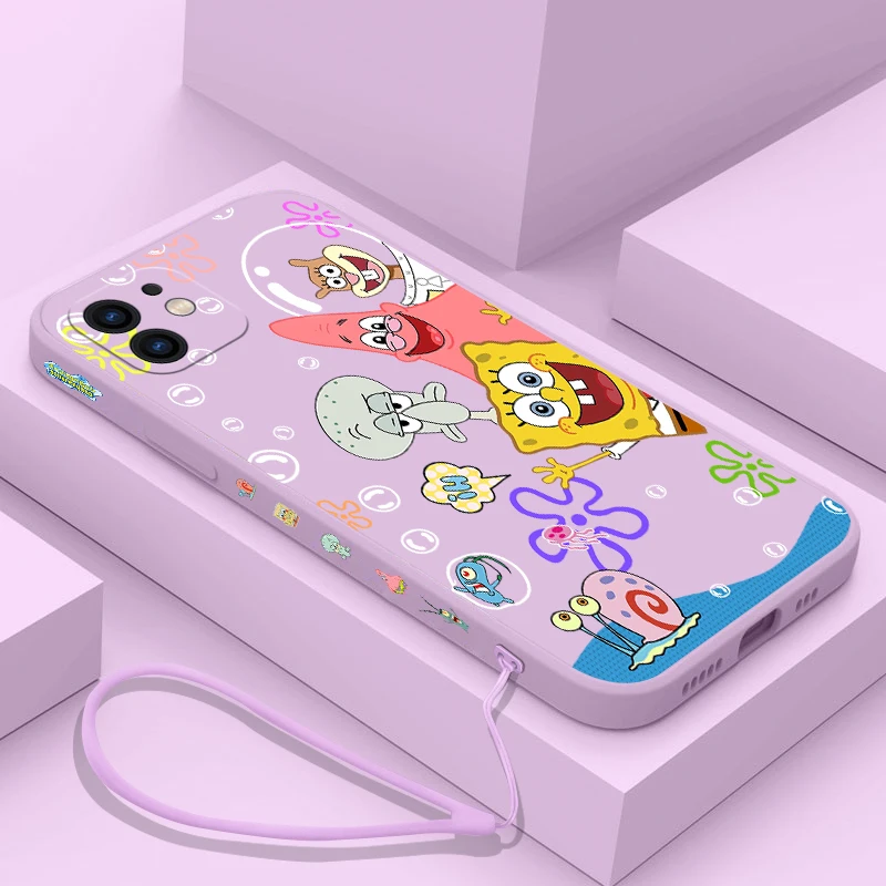 Cartoon SpongeBobs Handyhülle für Samsung Galaxy S24 S23 S22 S21 S20 Ultra Plus FE S10 4G S9 S10E Note 20 10 9 Plus mit Lanyard