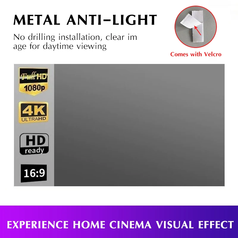 Projector Screen Simple 16:9 Anti-Light Curtain 84 Inches Home Outdoor Office Portable 3d HD