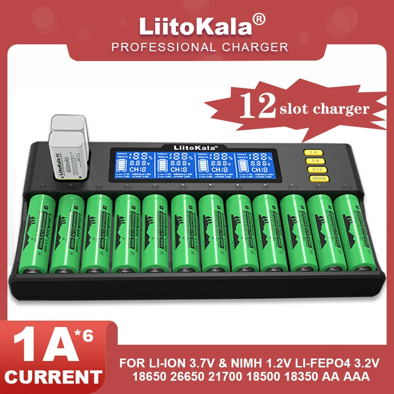 LiitoKala Lii-S12 Battery Charger 26650 Li-ion 3.7V  NiMH 1.2V LiFePO4 3.2V IMR 3.8V for 18650 21700 26700 AA AAA