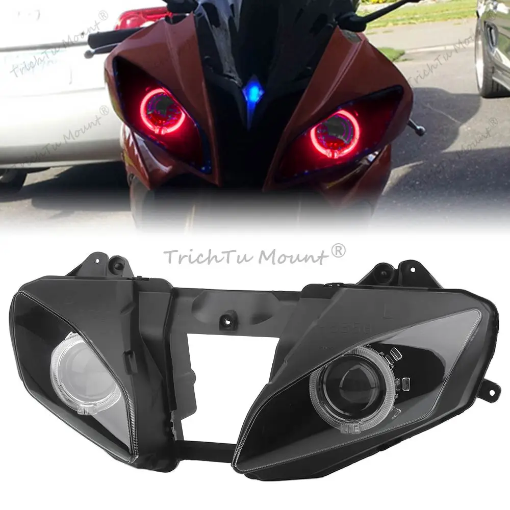 1Set Fully Assembled Headlight Hid Motorcycle Front Headlight Assembly Fits For Yamaha Yzf R6 2006-2007 Black Case Red Angel Eye