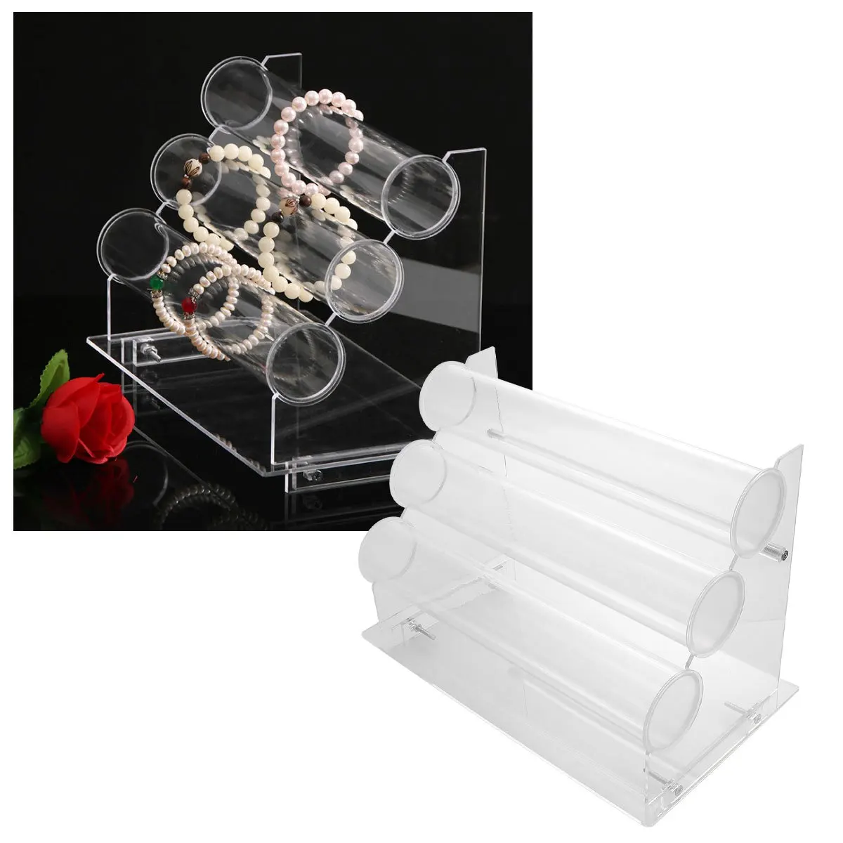 1Set Clear Acrylic Three-Tier Bracelet Display Stand Scratch-Resistant Jewelry Rack for Desktop Shop and Home Organization