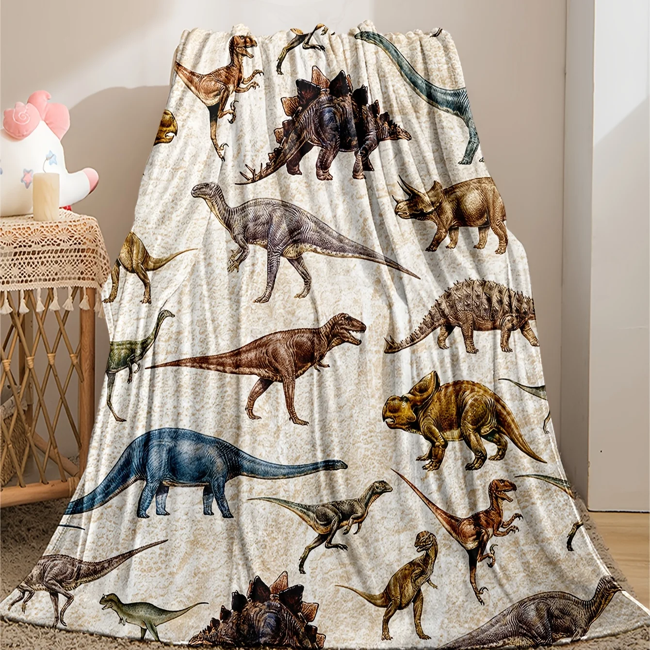 Manta de Franela Suave y Cálida con Estampado de Dinosaurios para Sofá, Cama u Oficina, Regalo Perfecto para Navidad, Halloween o Cumpleaños