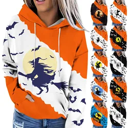 Hoodie Women'S Halloween Printed Long Sleeved Sports Shirt Casual Party Costume Hooded Pullover With Pocket