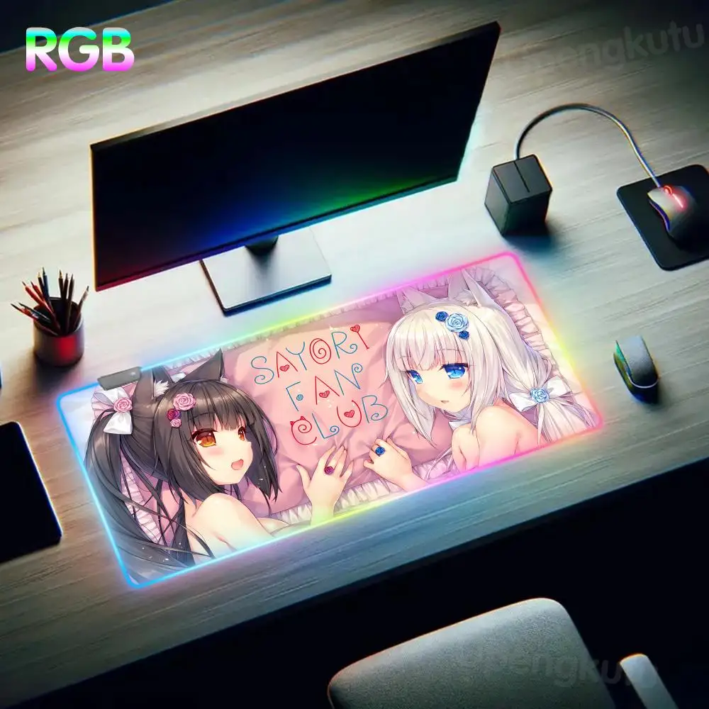 

N_nekopara Mouse Pad RGB Mouse Pad LED Large Gamer Luminous Computer Table Mat Mouse Pad Ergonómico Desk Cartoon Large Pad Mat