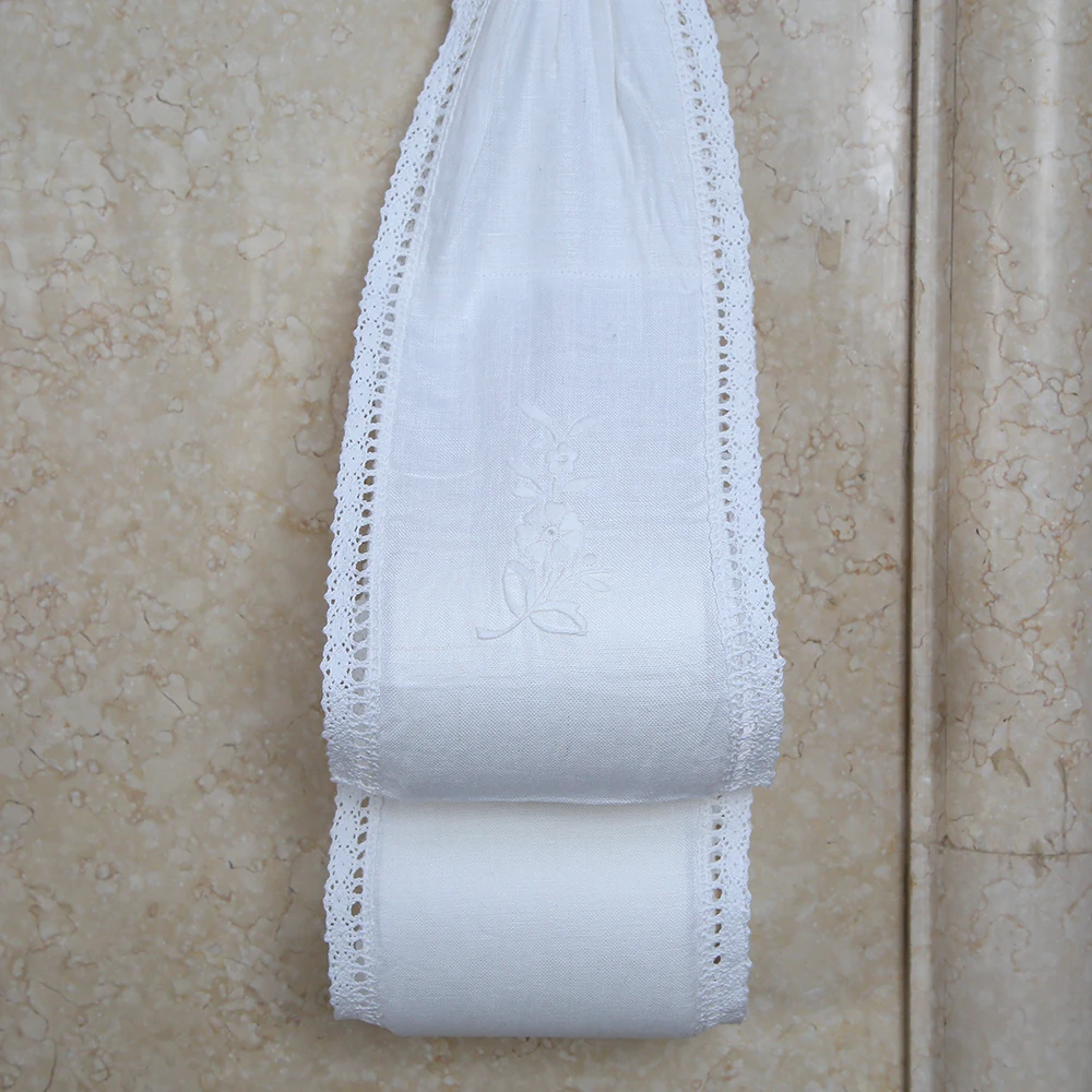 Fabric Tissue Roll holder, Vintage Pure Linen, Embroidered by Hand, Flower, Floral, Beautiful Lace