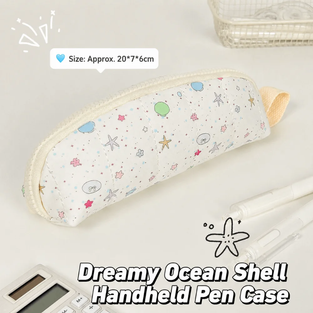 Portable Ocean Print Pencil Case Handheld Zipper Design Pencil Pouch Large Capacity Stationery Organizer Gift