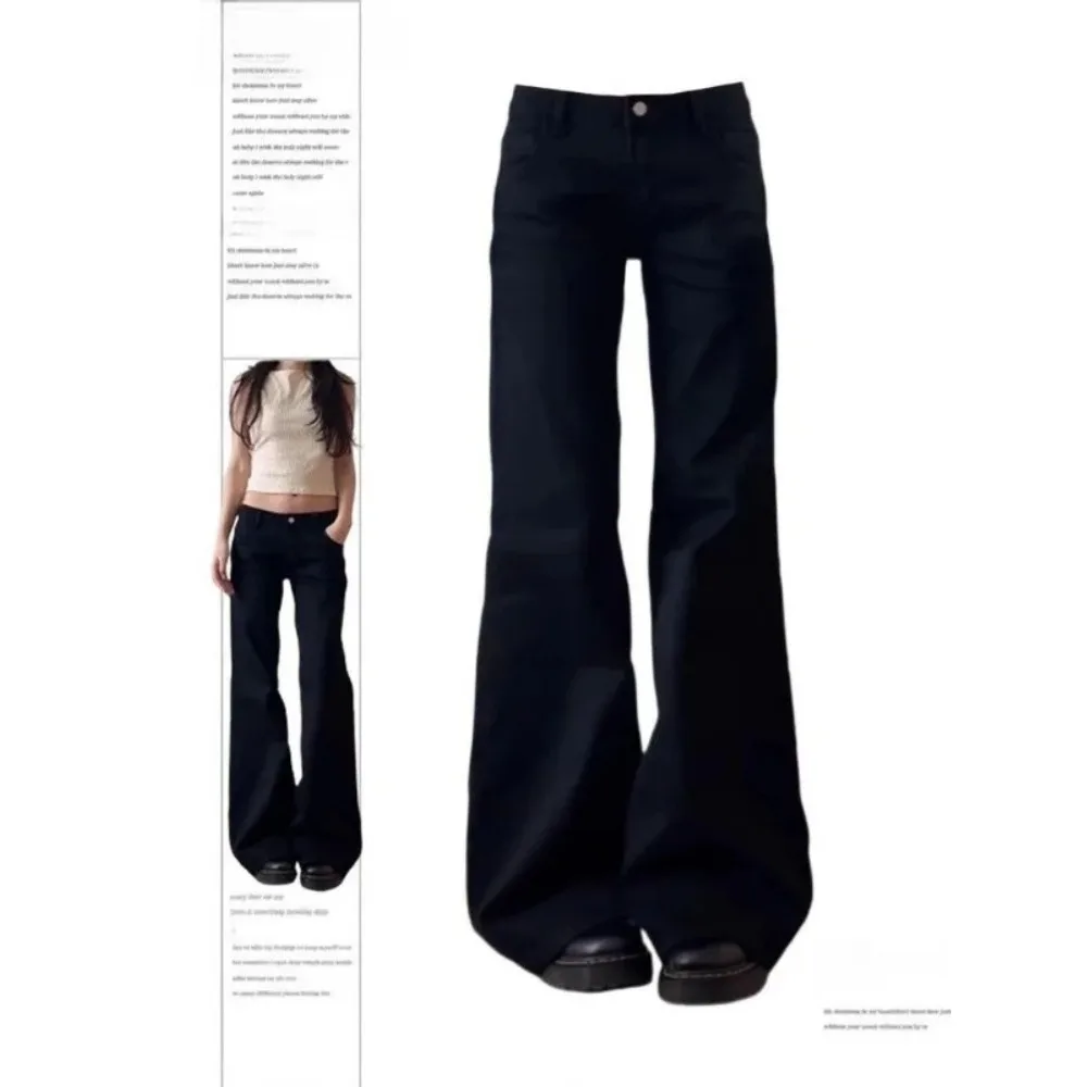 

Vintage Y2K Black Denim Women Trouser Washed Casual Pants Grunge High Waist Streetwear Retro Jeans Minimalist 2025 Autumn New