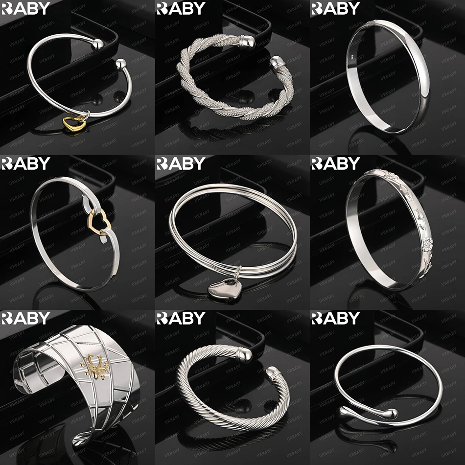 

URBABY 925 Sterling Silver Design Geometric Bangle For Women Fashion Jewelry Charm Grace Noble Wedding Accessories