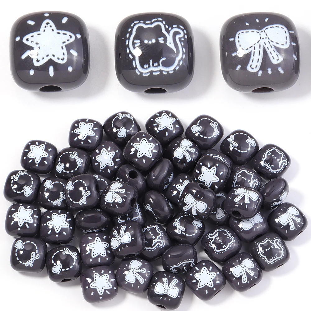 5 قطعة الخرز الاكريليك مربع موجة الفضة حافة وسادة الخرز القط نمط الفواصل الخرز DIY بها بنفسك صنع المجوهرات قلادة اكسسوارات #3