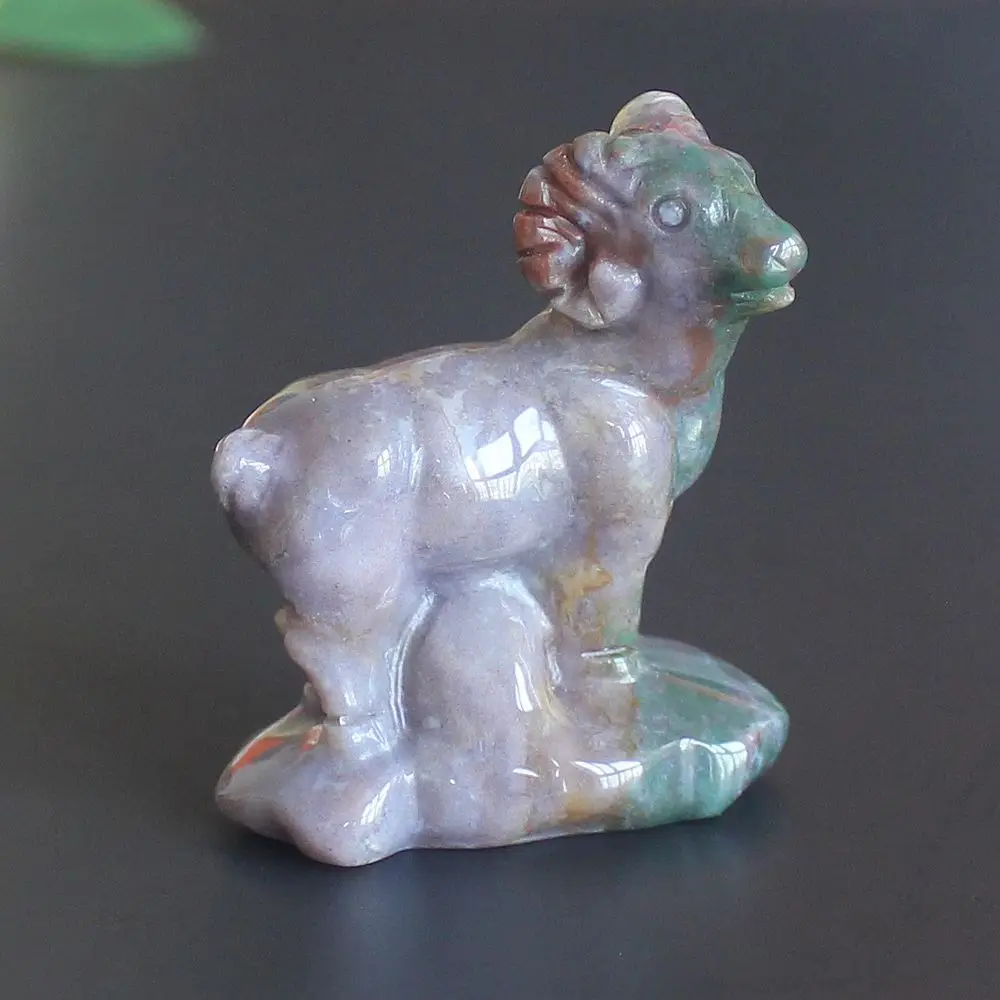 Crystal goat figurine Hand carved gemstone ram sheep statue animal Desktop Sculpture Ornament office home decor Gift