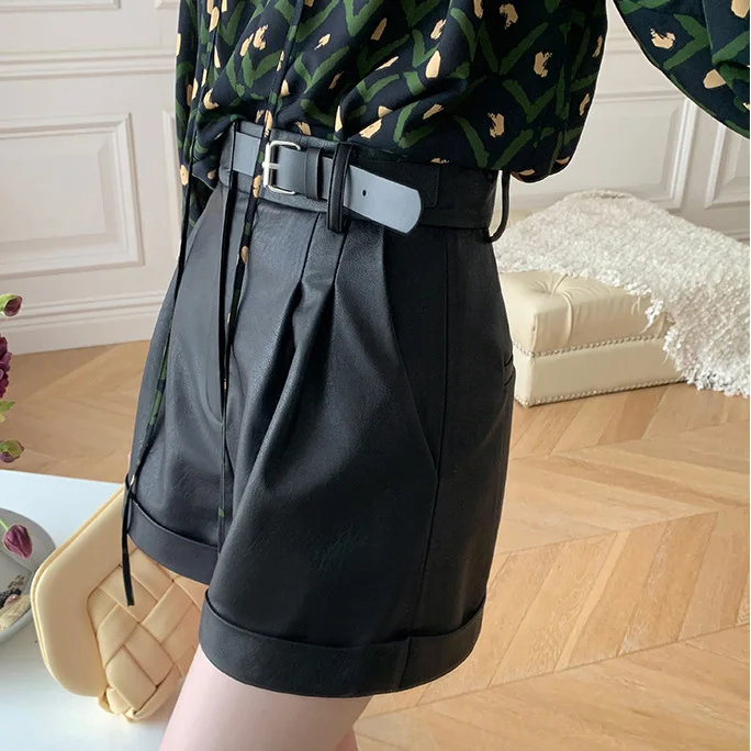 Tao Ting Li Na Early Spring New Urban Style High-waist Slim and Versatile Sheepskin Cuffed Wide-leg Pants and Shorts G11