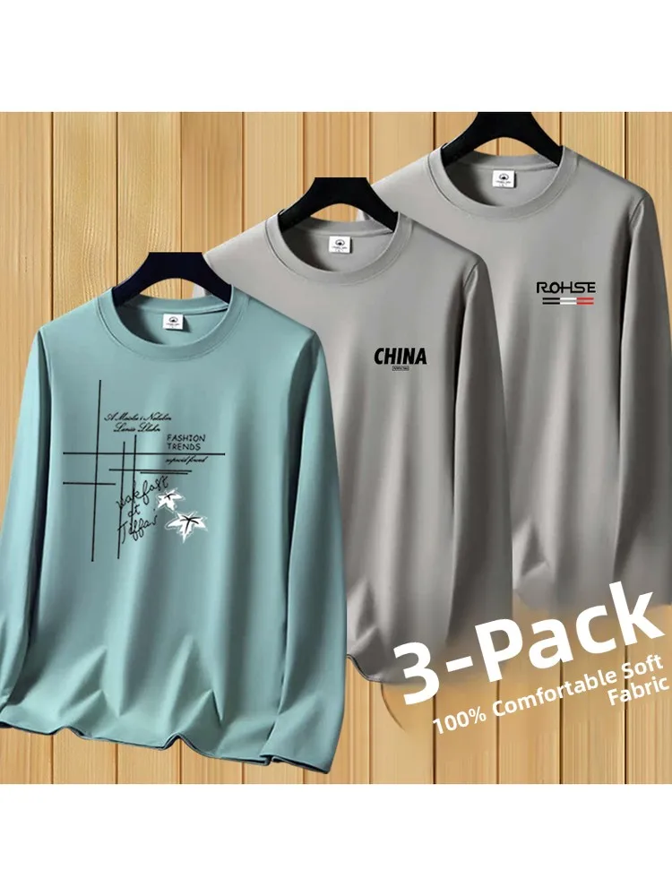 Loose Long Sleeve T-Shirt for Men Autumn Spring Youth Large Size Base Shirt Warm Non-fading round Neck Pullover Geometric Pat...
