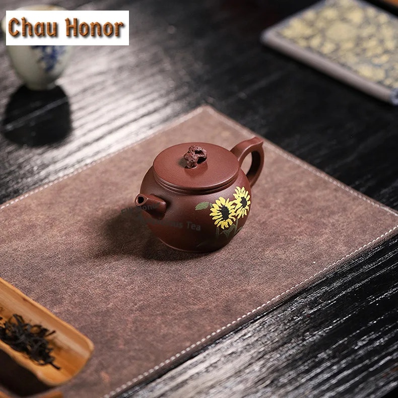 160ml Creative Yixing Purple Clay Teapots Famous Artists Handmade Round Drum Pot Raw Ore Mud Kettle Zisha Tea Set Tea Items Gift