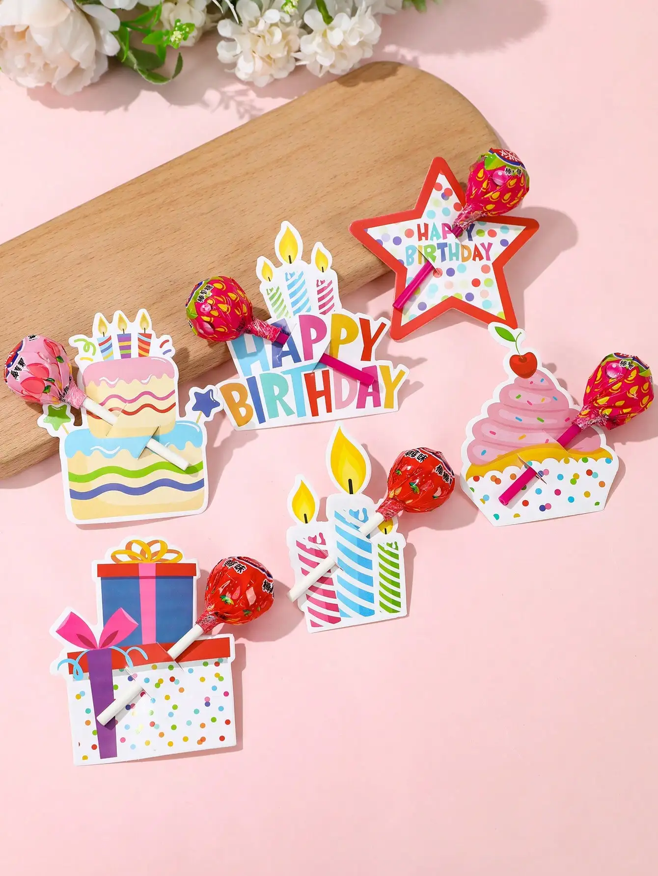 

48pcs Happy Birthday Lollipop Decoration Card,Birthday Gift Candy Wrapping Supplies,Gender Reveal Babe Shower Decor Party Favors