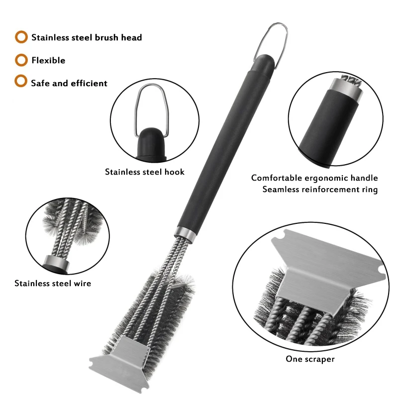 Grill Cleaning Brush BBQ Tool Grill Brush 3 Stainless Steel Brushes In 1 Cleanin Bbq Accessories Best Cleaner Barbecue