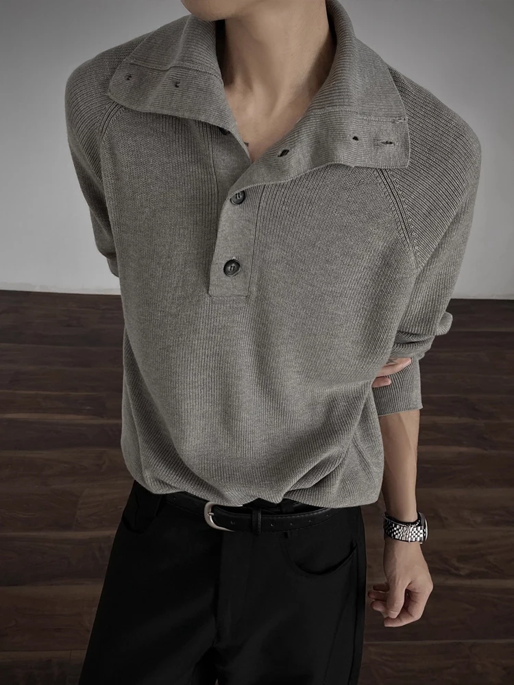 

Soft Cozy High Collar Knitted Sweater Men's Loose Fit Autumn Casual Sle Pure Color Long Sve Button up irt