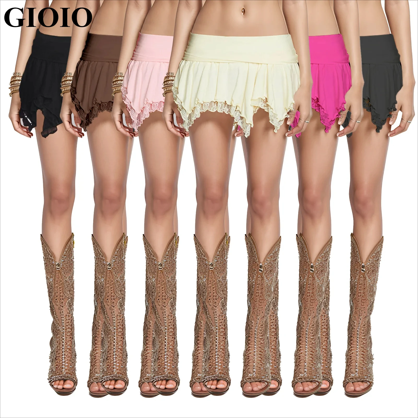 GIOIO-Mini-jupes en dentelle double couche irrégulières pour femmes, taille astronomique, tenue de club de fête, jupe courte sexy pour bébés, été, Y2K