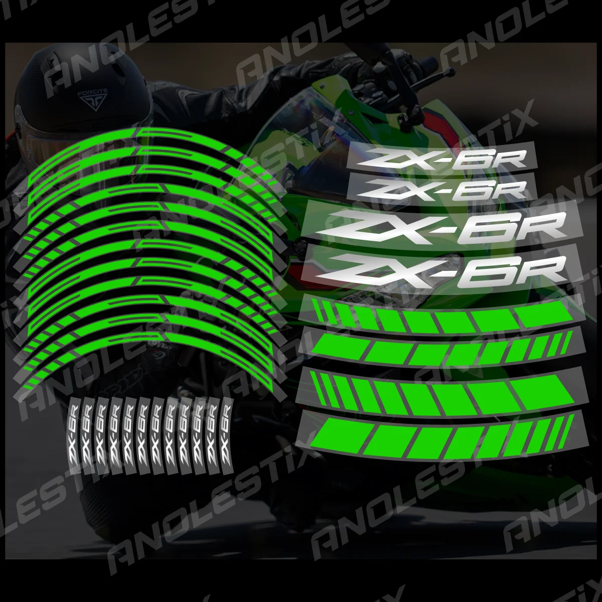 AnoleStix Reflective Motorcycle Wheel Sticker Hub Decal Rim Stripe Tape For ZX-6R ZX6R