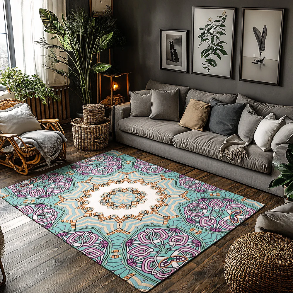 

Floral Area Rug Vintage Persian Style Non-Slip Washable Home Decor Living Room Carpet Bedroom Floor Mat Bohemian Patterned Rug