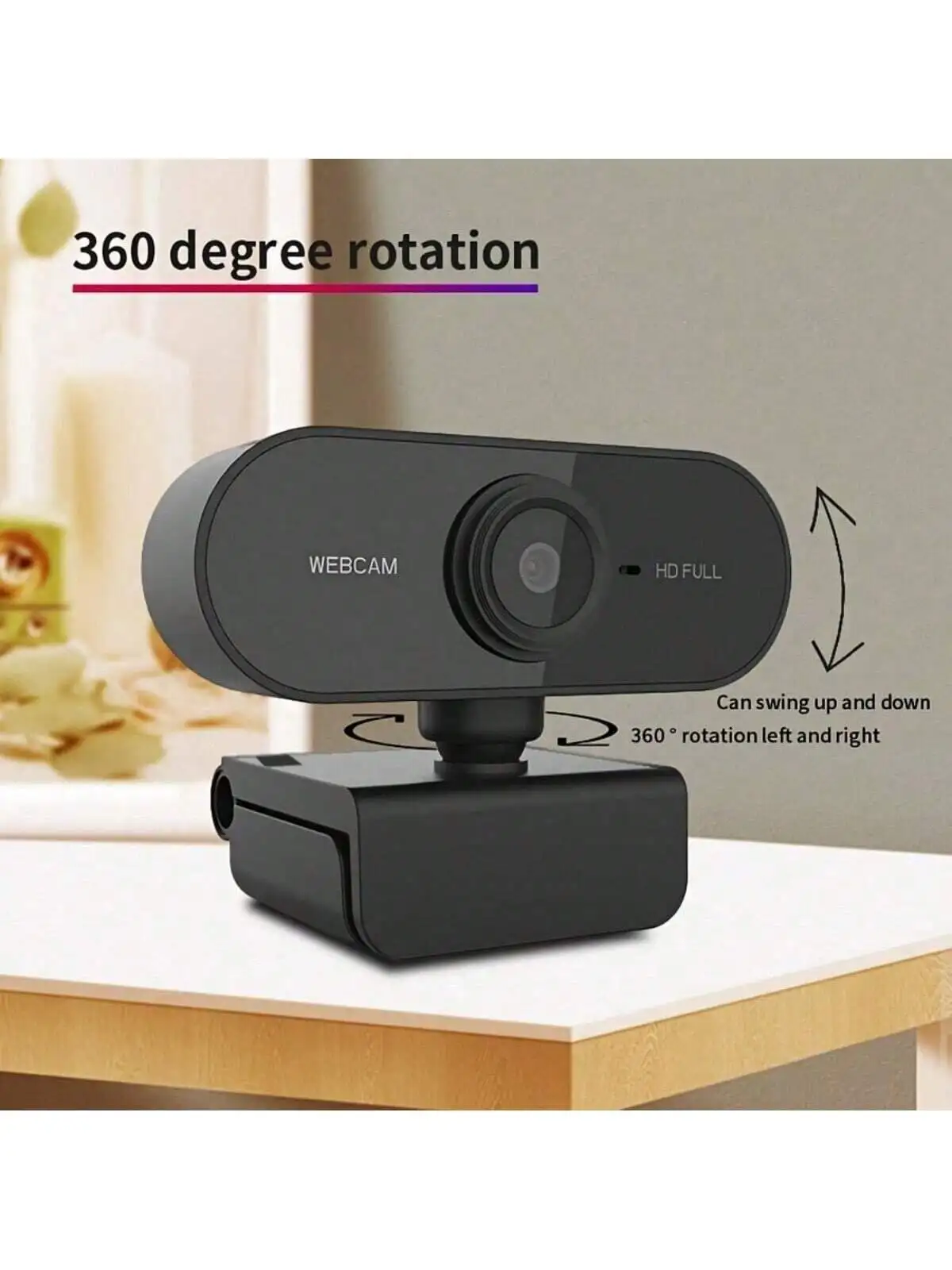 قطعة واحدة من كاميرا الكمبيوتر مع ميكروفون مدمج، غطاء الخصوصية، كاميرا كمبيوتر عالية الدقة 1080 بكسل للكمبيوتر الشخصي، واجهة USB للمكالمات الصوتية