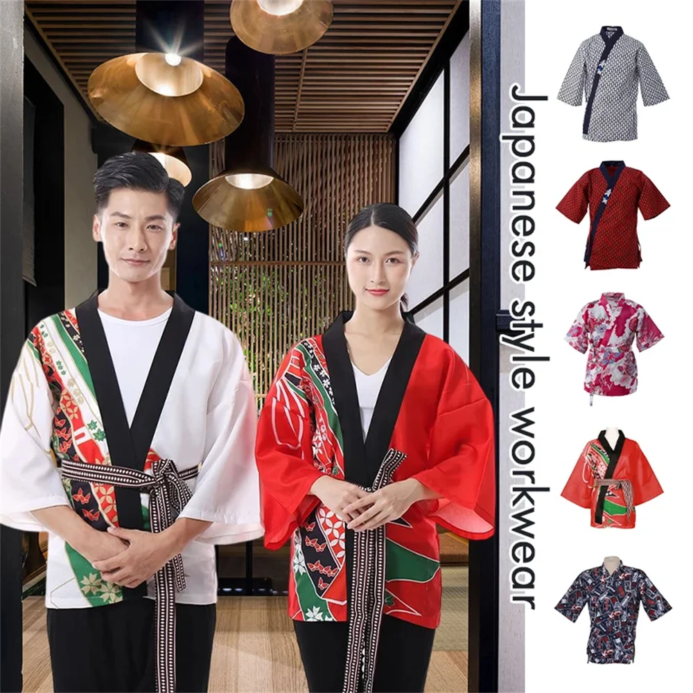 Cappotto da cuoco in stile giapponese uniforme da Sushi ristorante Kimono camicie da cucina cameriera cameriere abbigliamento da lavoro top tuta giacche da cuoco