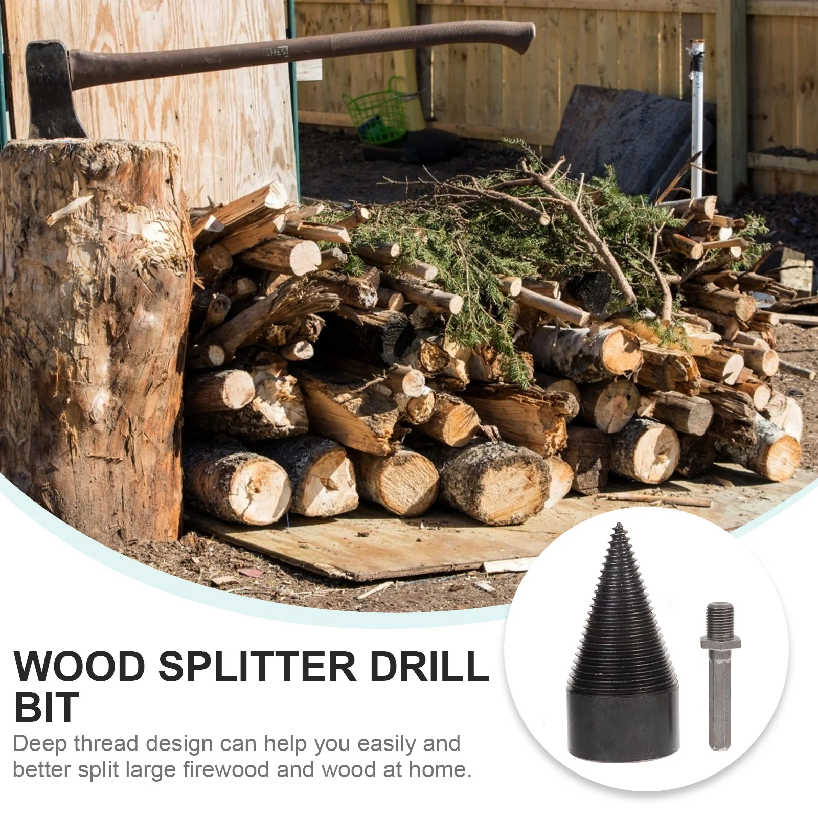 

Wood Splitter Drill Bit Steel Firewood Splitting Tool For Oak Hickory Walnut Sycamore Log Kindling Processor Hex Cone